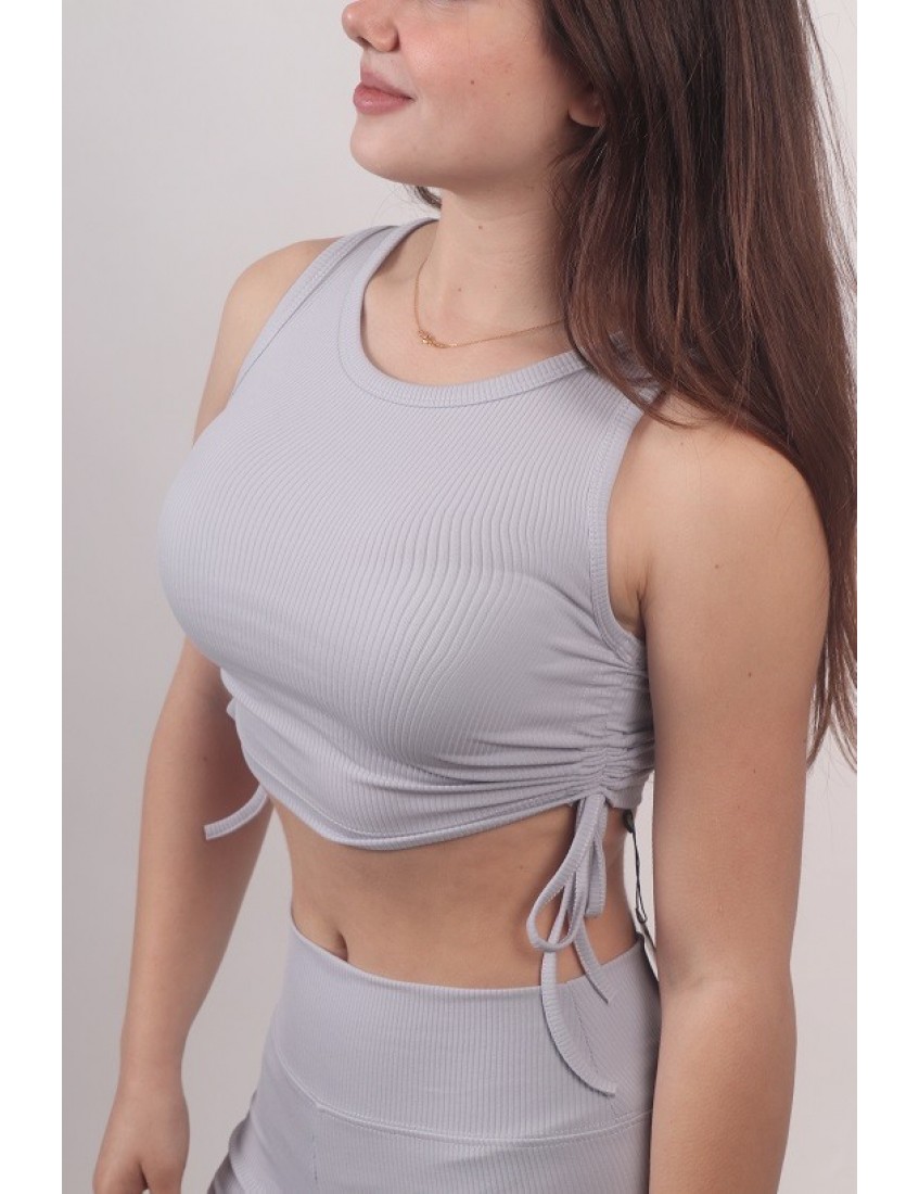 Buz Mavi Yandan Büzgülü Fitilli Crop Buz Mavi Yandan Büzgülü Fitilli Crop