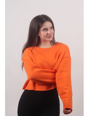 Turuncu Pis Dikiş Oversize Crop Kadın Sweatshirt